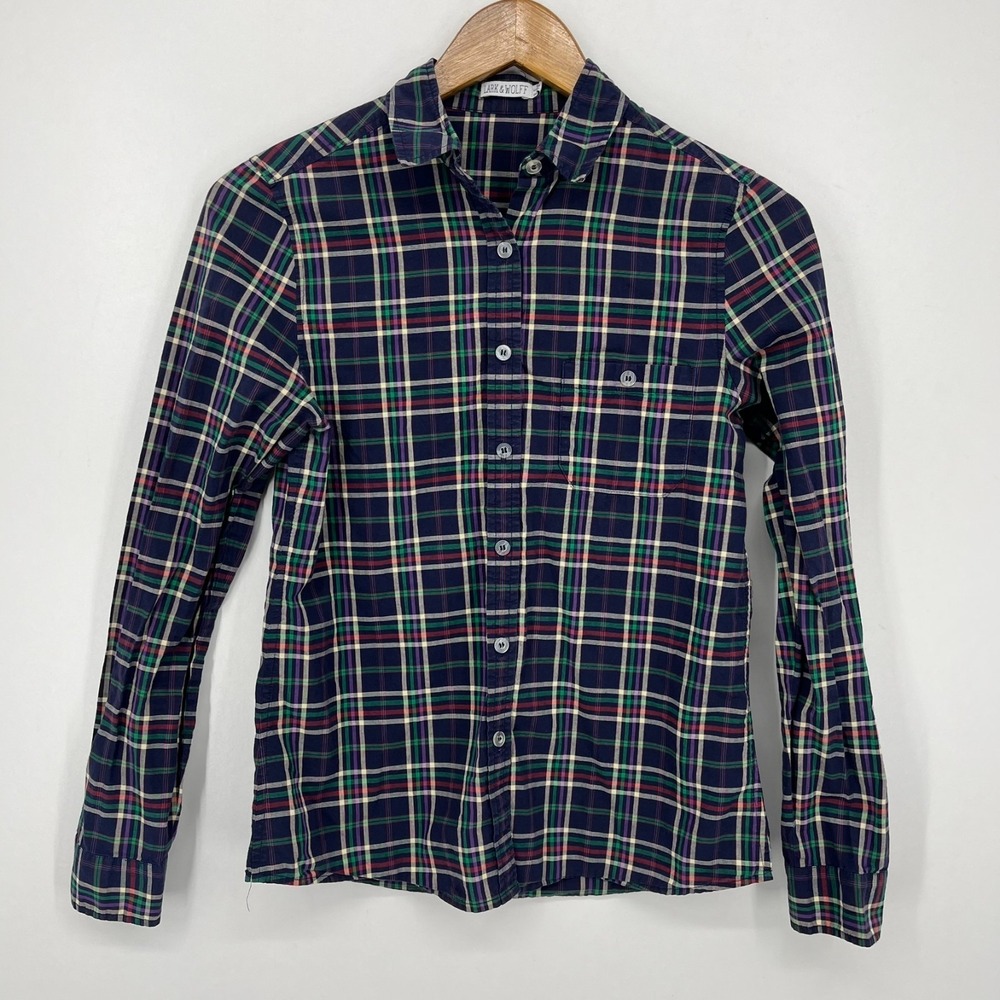 Lark + Wolff Long Sleeve Button Shirt Women's S Multicolor Plaid Print Pocket